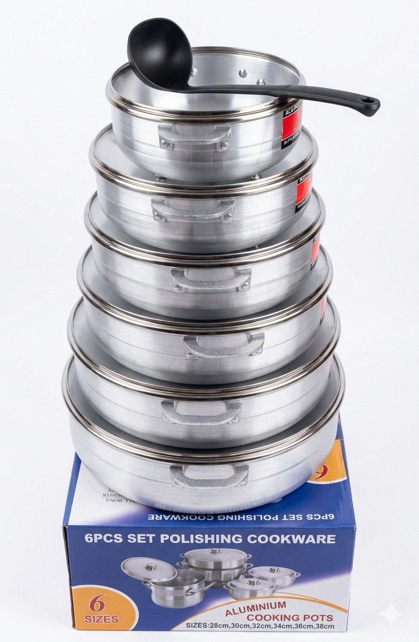 Chaudiere Cuisine Couverture En vitre, Ensemble de 6 Marmites en Aluminium poli (6PCS Set Polishing Cookware).